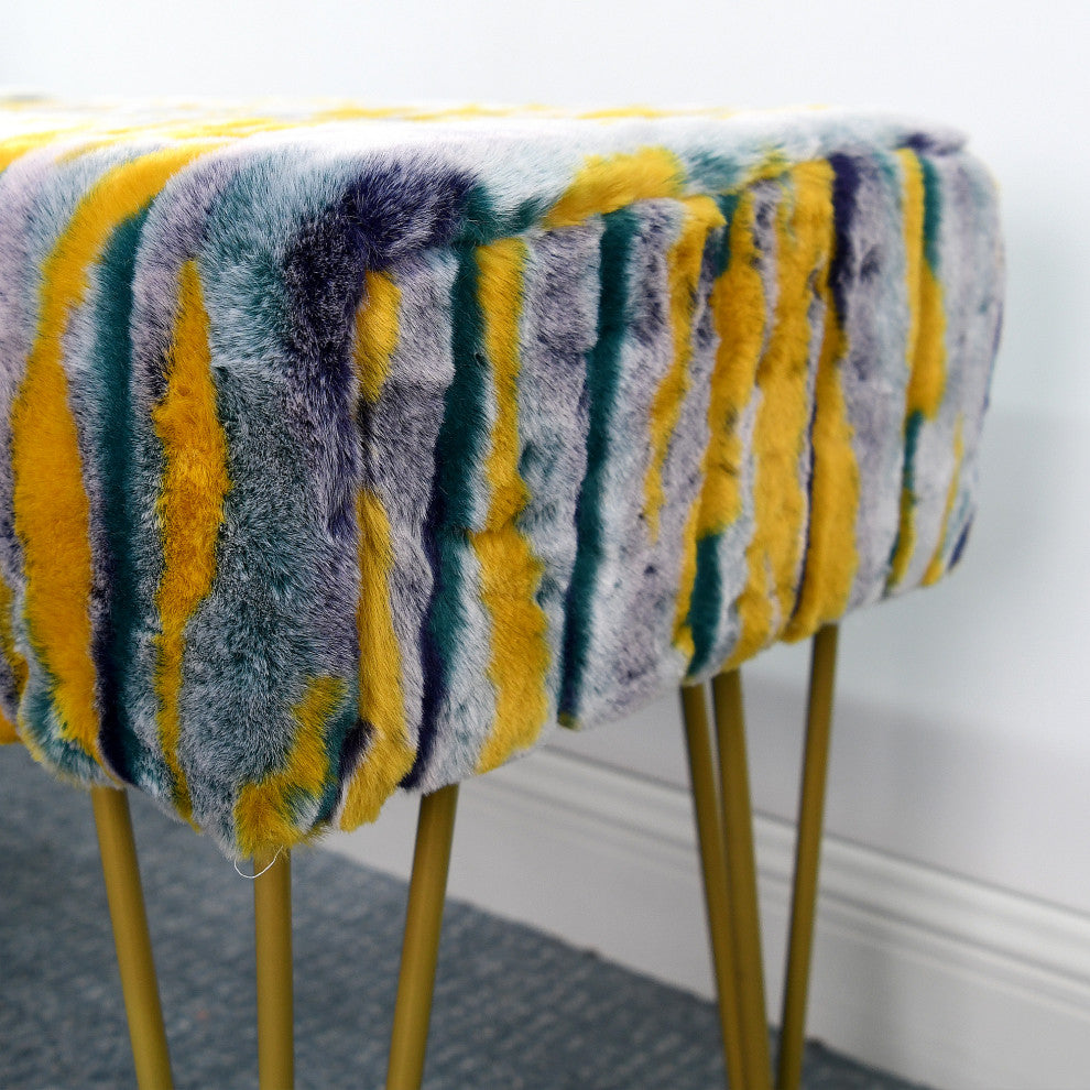 Multi Jacquard Faux Fur Ottoman, Teal, 46"x16"x7"