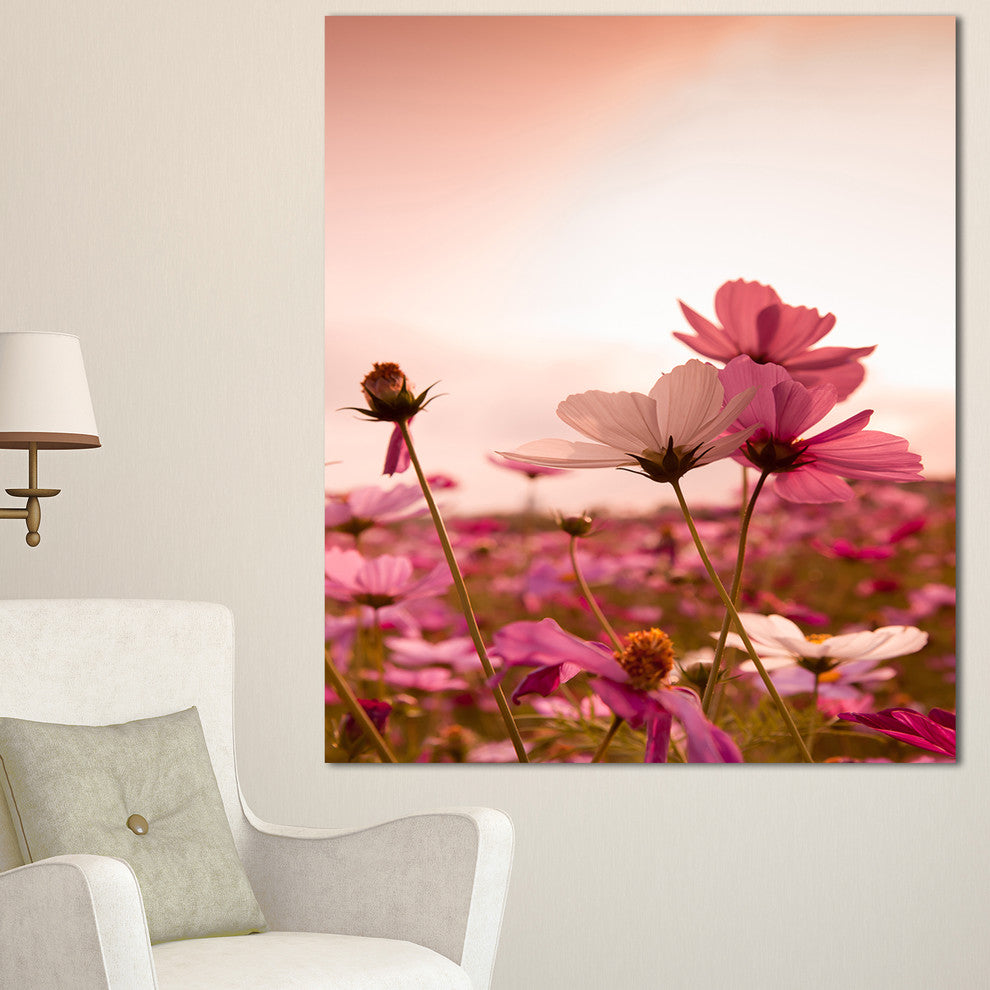 Meadow with Beautiful Cosmos Flowers, Floral Canvas Art Print, 30"x40"