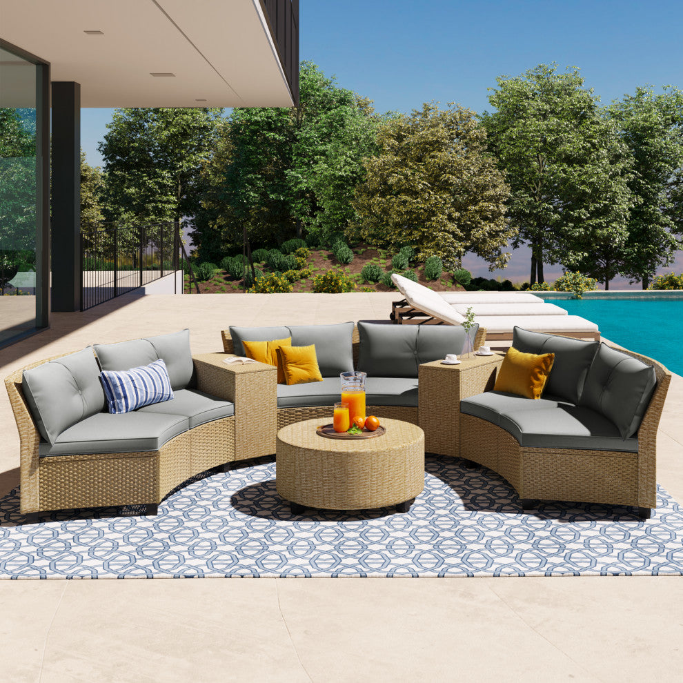 Gewnee U_Style 6 - Person Fan-shaped Rattan Suit Combination