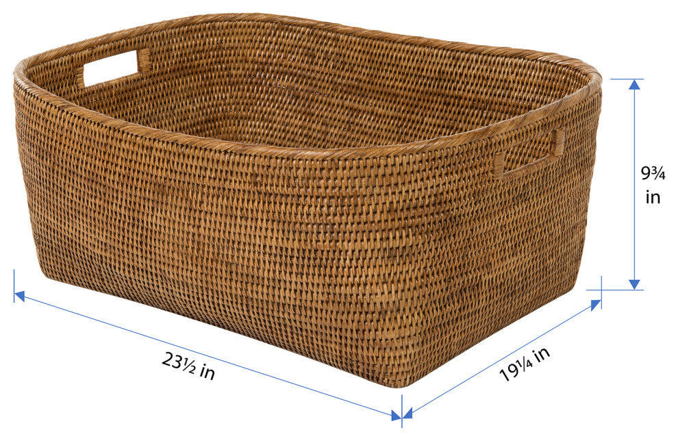 La Jolla Rattan Oblong Storage Basket, Large, Honey-Brown
