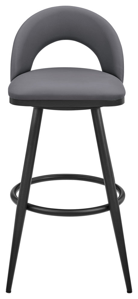 Lottech Swivel Bar Stool in Black Metal with Grey Faux Leather