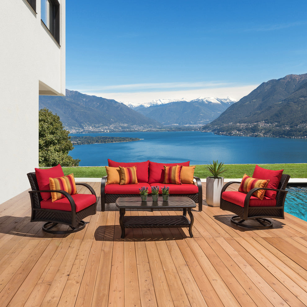 Barcelo 4 Piece Aluminum Outdoor Patio Motion Club and Sofa Set, Sunset Red