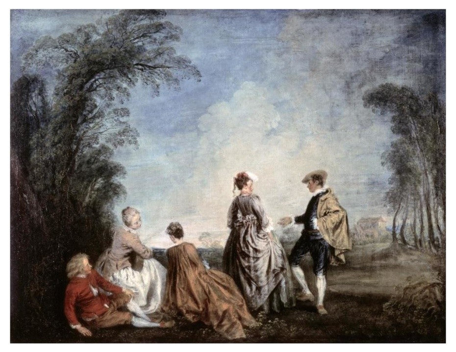 "An Embarrassing Proposition" Paper Print by Jean-Antoine Watteau, 18"x14"
