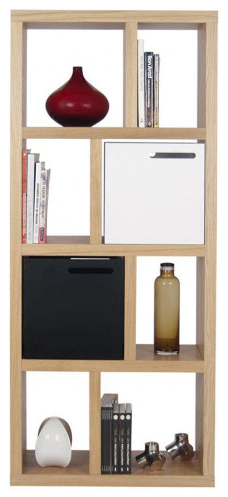 Modern Open Shelving narrow Bookcase, Oak