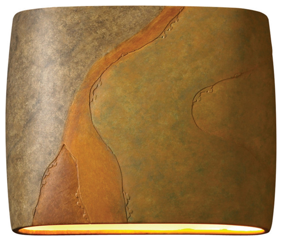 Ambiance ADA Outdoor Ceramic Wide Oval Wall Sconce, Harvest Yellow Slate, LED