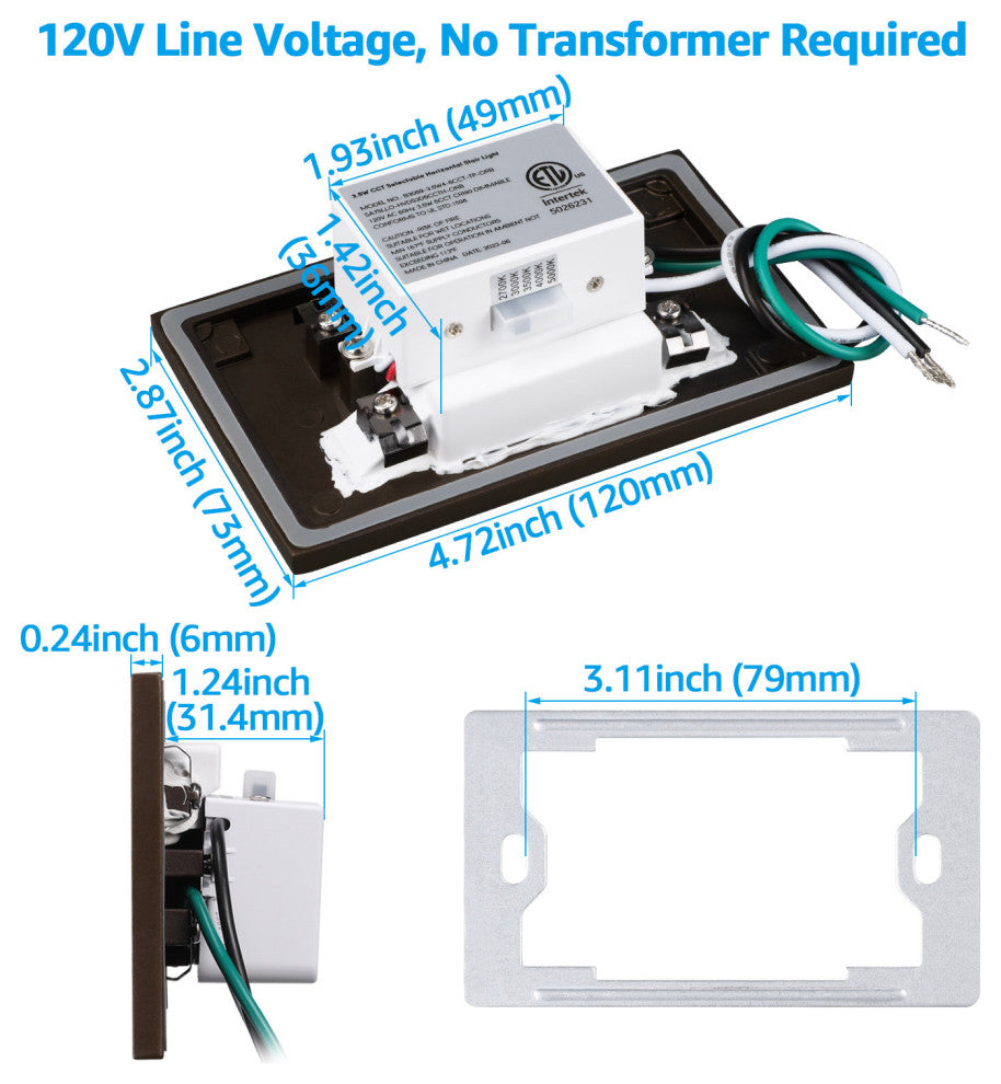 24 Pack 5CCT 120V LED Stair Lights Indoor Outdoor, 150LM 5%-100% Dimmable