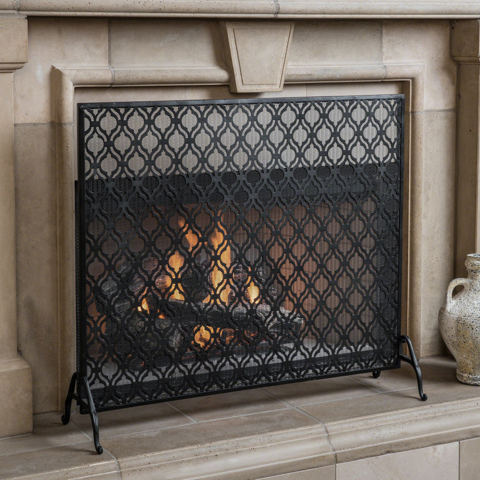 GDF Studio Elmer Single Panel Iron Fire Screen, Black