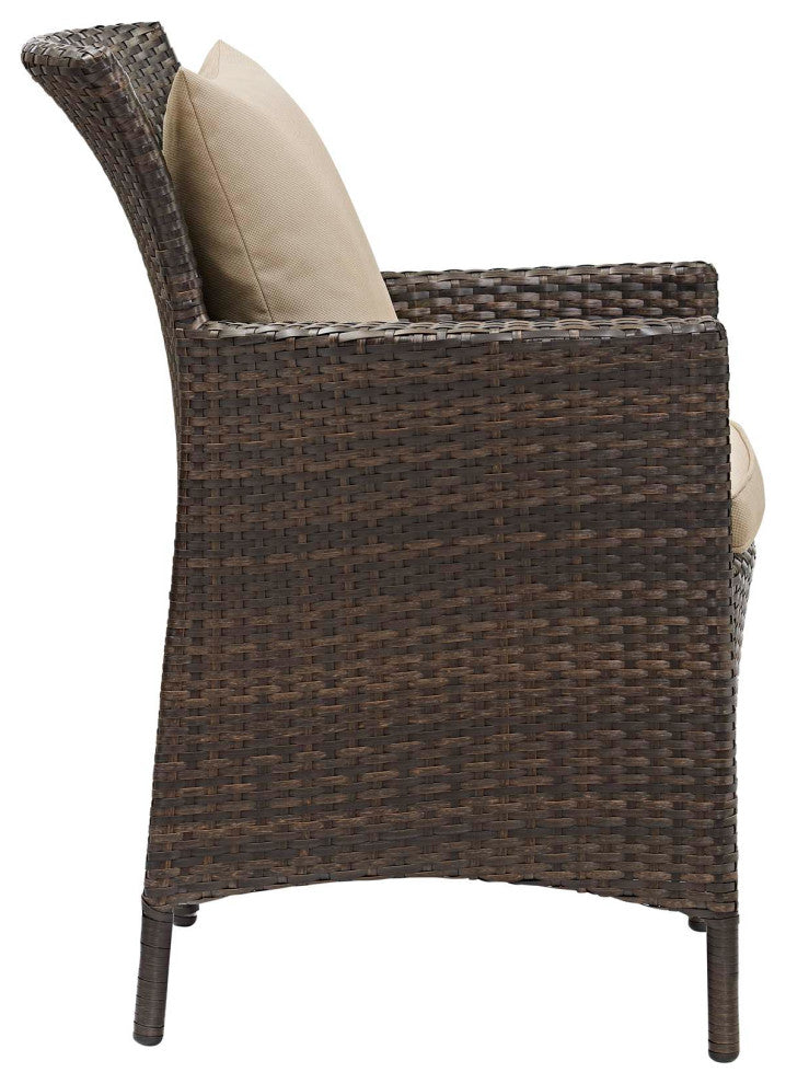 Brown Beige Conduit Outdoor Patio Wicker Rattan Dining Armchair