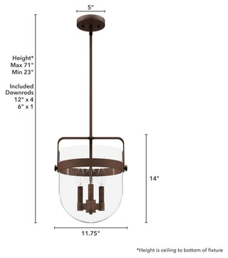 Karloff Textured Rust, Clear Glass 3 Light Pendant Ceiling Light