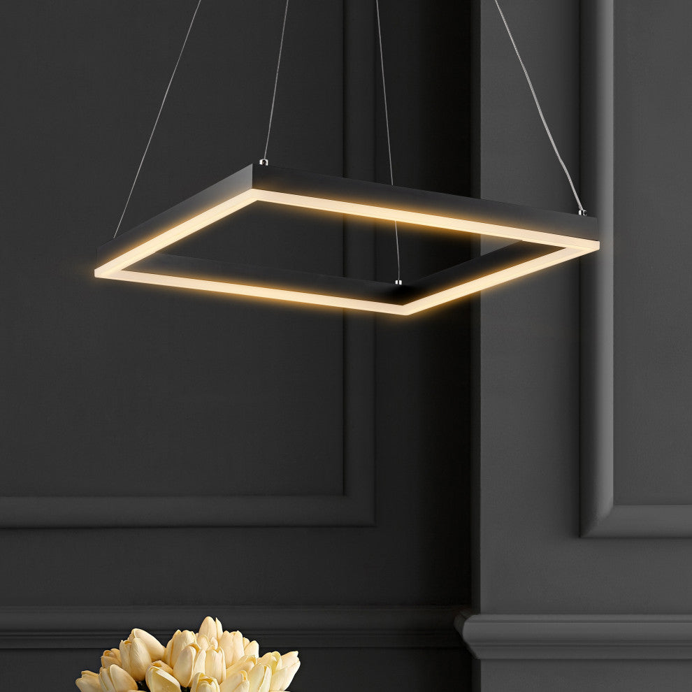 Nero Square Modern Metal LED Pendant Light, Black, Width: 15.75
