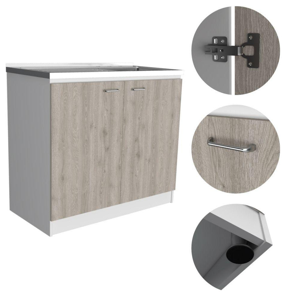 DEPOT E-SHOP Salento Freestanding Sink, Double Door Cabinet, White/Light Gray