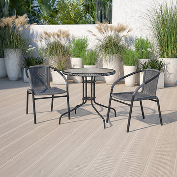 28RD Gray Table Set w/Rattan