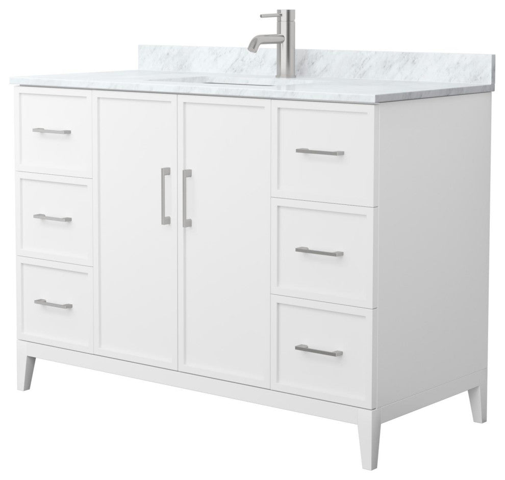 Elan 48" Single Vanity, White, White Carrara Marble Top, Nickel Trim