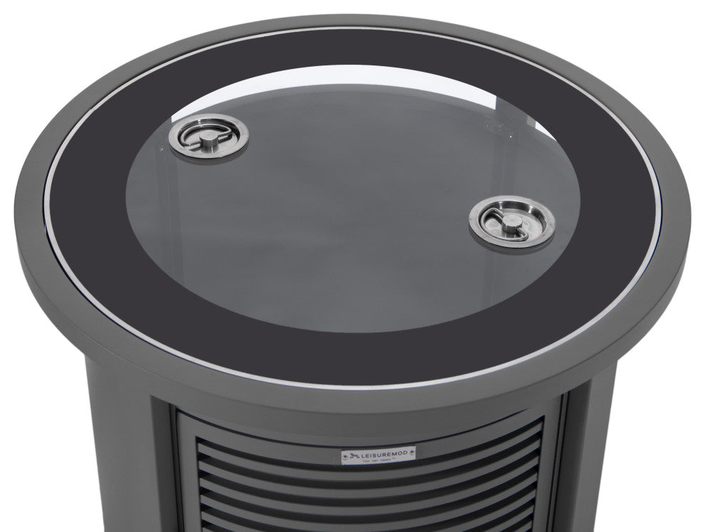 LeisureMod Walbrooke Round Fire Pit Table and Tank Holder With Slats, Gray