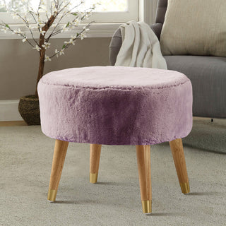 Solid Heavy Faux Fur Oval Ottoman, Wood Rose