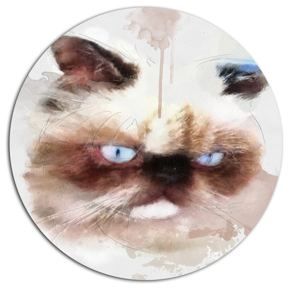 Angry Brown Watercolor Cat Sketch, Animal Disc Metal Artwork, 23"