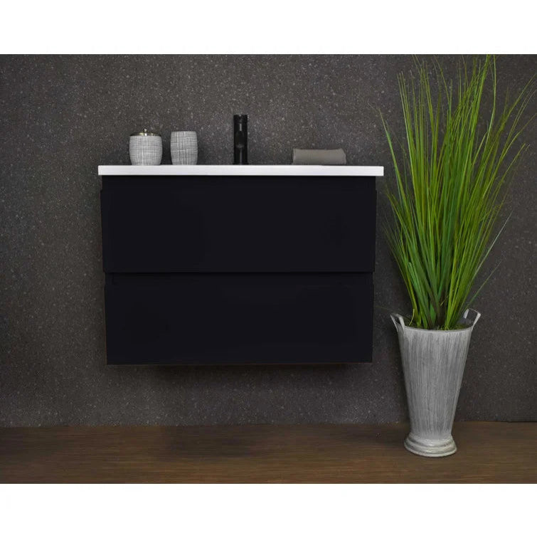 Salt 20Dx24" Floating Bathroom Vanity, Glossy Black With Acrylic Top