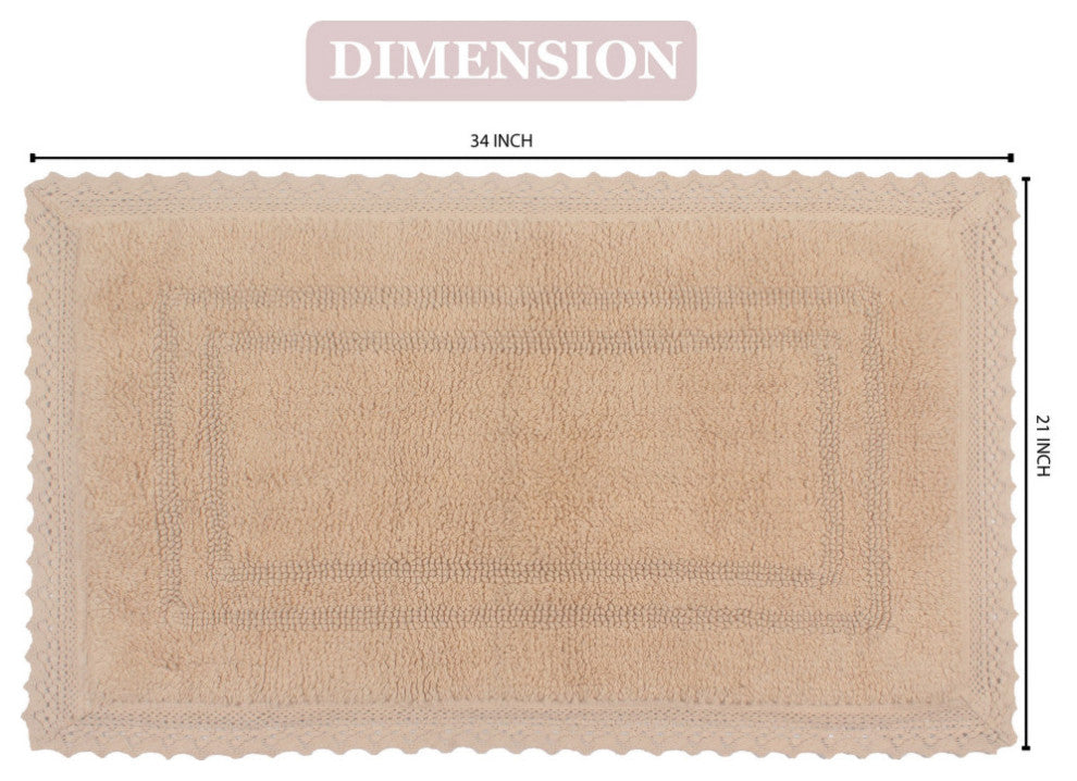 Opulent Reversible 100% Cotton Bath Rug Set, 21x34 Rectangle, Linen