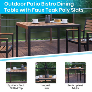 3 Piece Patio Table Set -35" Square Teak Table w/Umbrella Hole & Base, Red