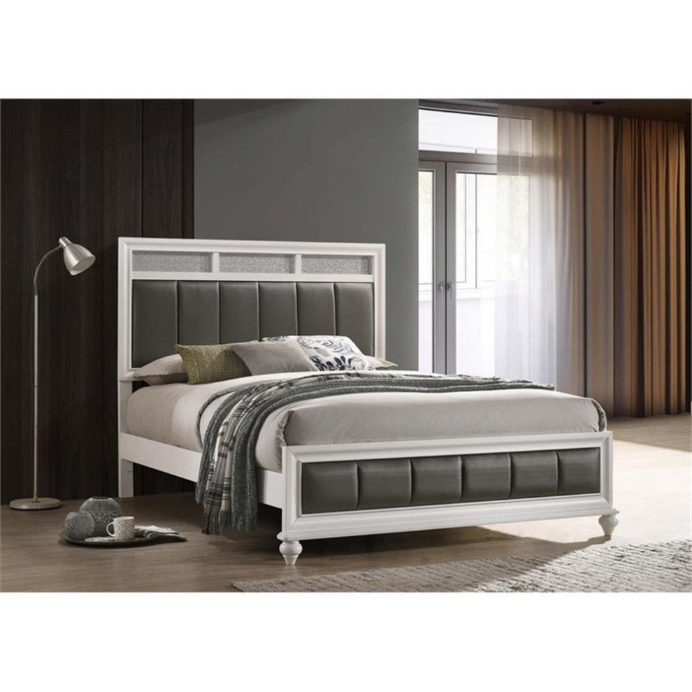 Coaster Barzini Wood California King Upholstered Panel Bed in White and Gray