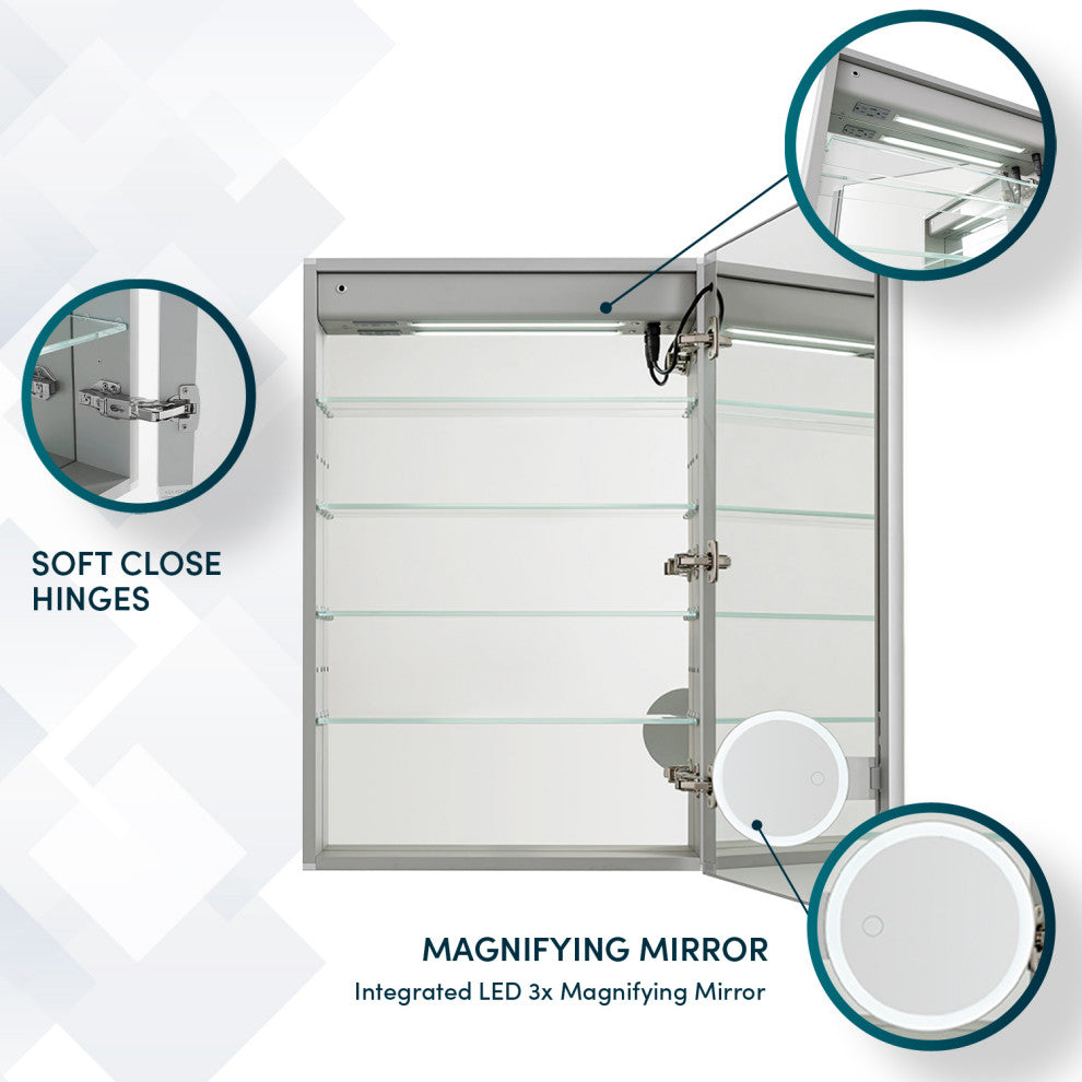 Edge Royale 20" LED Medicine Cabinet Defogger 3X Adjustable Magnifying Mirror