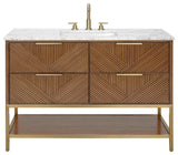 Diamond 48" Bath Vanity, Walnut/Satin Brass, 48", Marble Top