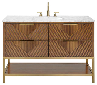 Diamond 48" Bath Vanity, Walnut/Satin Brass, 48", Marble Top
