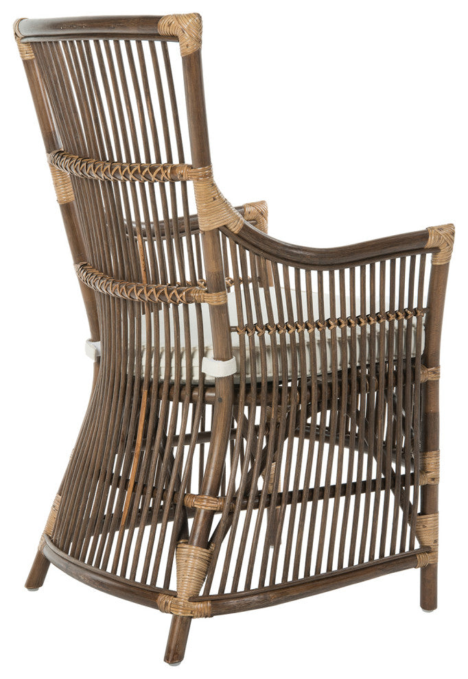 Rattan Loop Edge Dining Chair, Antique Brown, Set of 2, Arm Chair