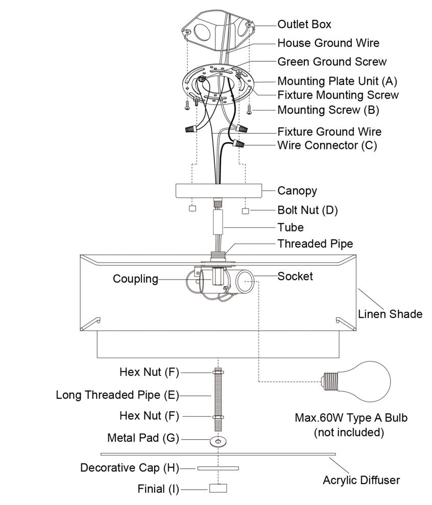 Burnaby Mid-Century Drum Semi Flush Ceiling Light, Black, 16"wx9"hx16"d