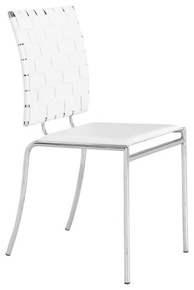 HomeRoots Set of 4 Woven Back White Faux Leather Dining or Side Chairs