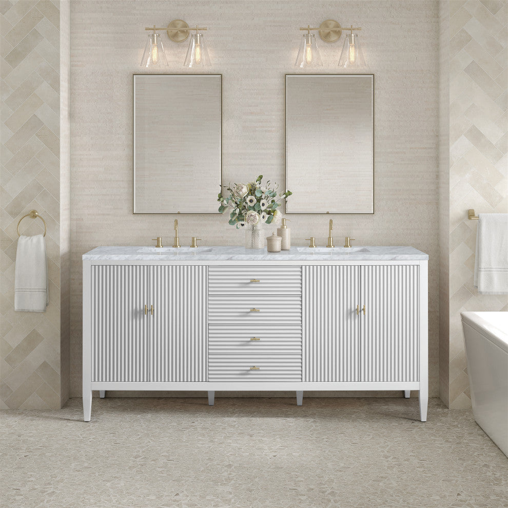 Myrrin 72" Double Vanity, Bright White, 3 CM Carrara White Marble Top