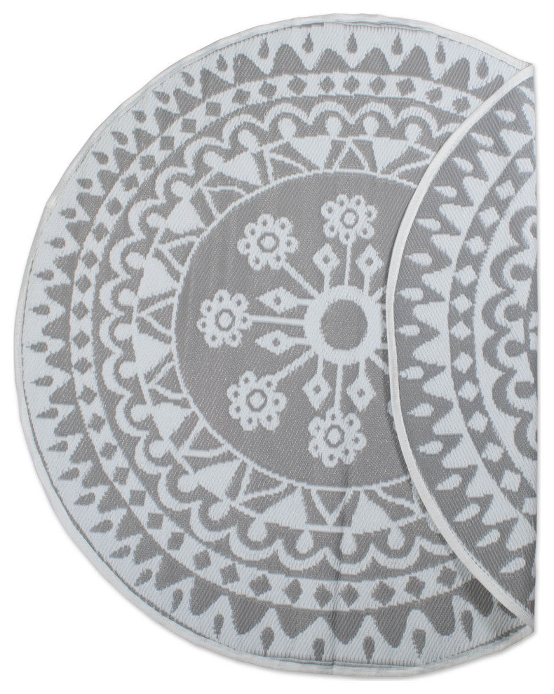 Gray Floral Outdoor Rug 5 Ft Round