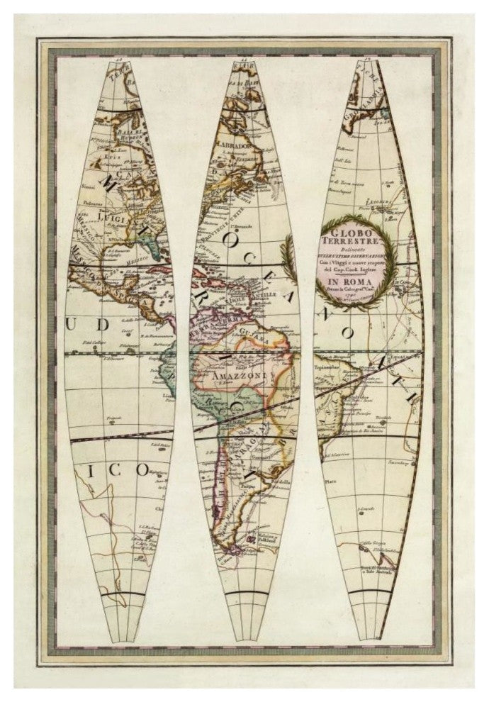 "Globo Terrestre I, 1792" Digital Paper Print by Giovanni Maria Cassini, 29"x42"