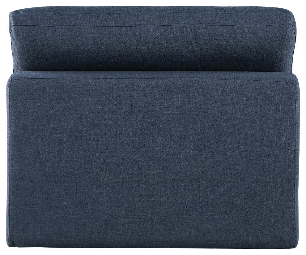 Comfy Beige Linen Textured Fabric Modular Chair, Navy, Linen Textured Fabric, Armless Chair