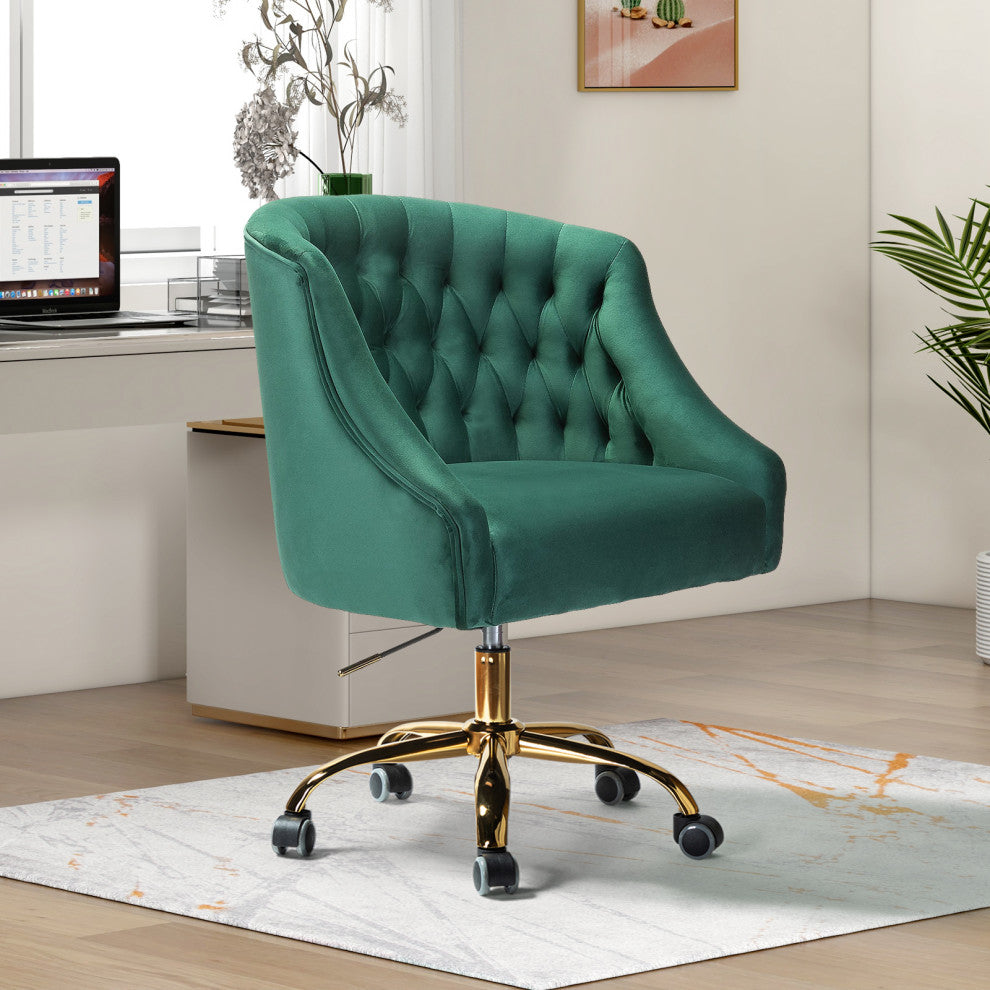 Home Office Swivel Chair with Button-Tufted Back, Green