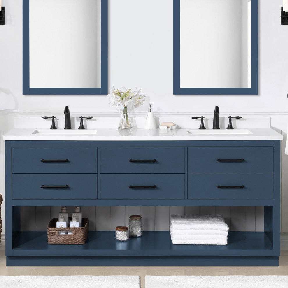 Ove Decors Rider 72" Double Sink Vanity, Grayish Blue With Black Hardware