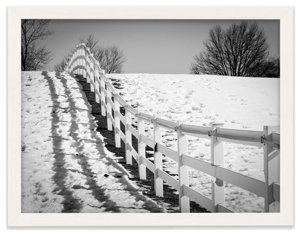 Endless Fences in Black & White Rural Landscape Framed Photo Paper Art Prints, White, 24" X 36"