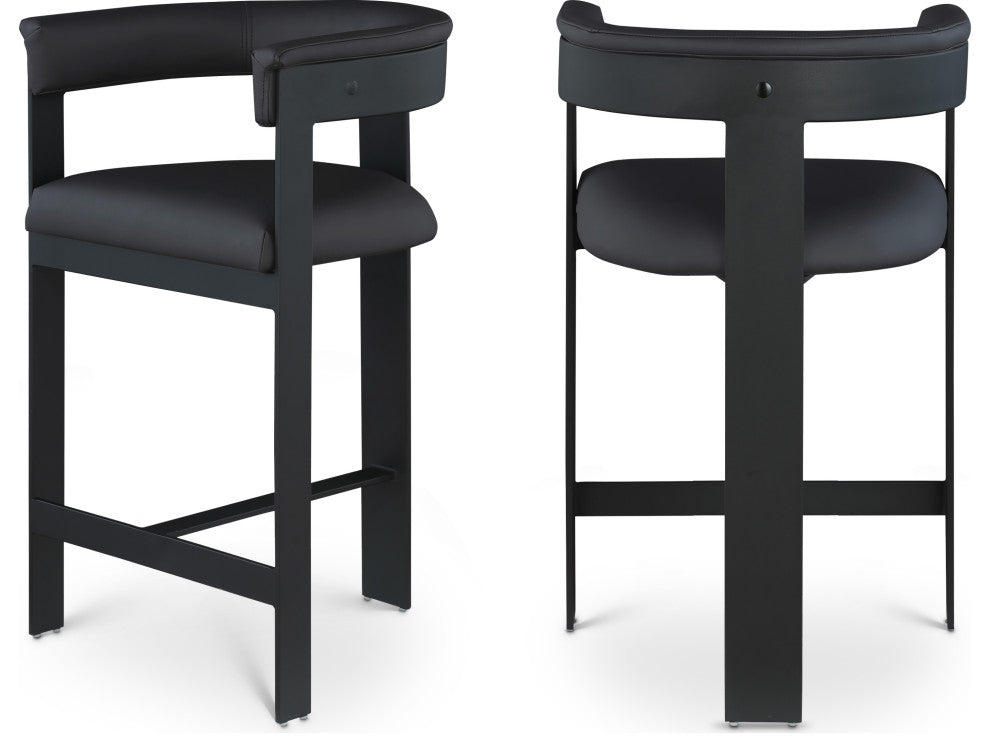 Romeo Upholstered Counter Stool, Set of 2, Black, Vegan Leather, Matte Black