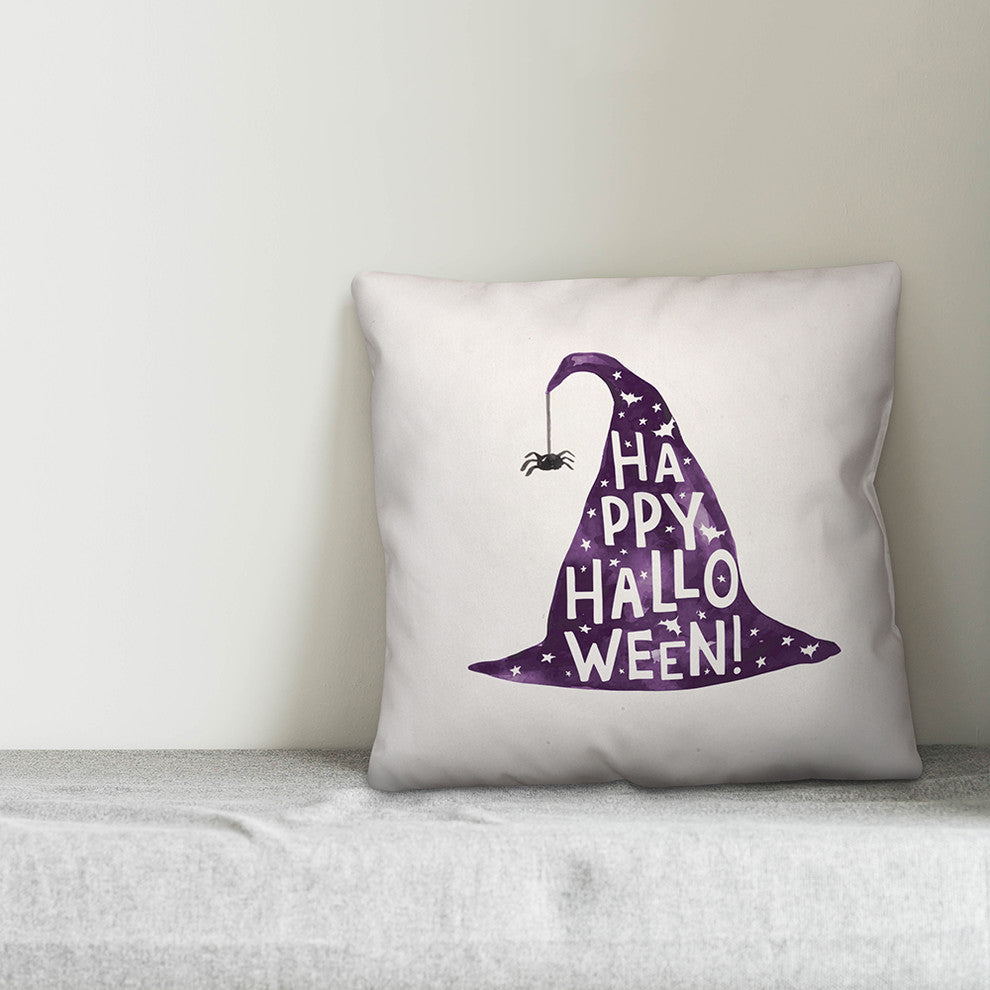 Happy Halloween Witch Hat 16"x16" Throw Pillow