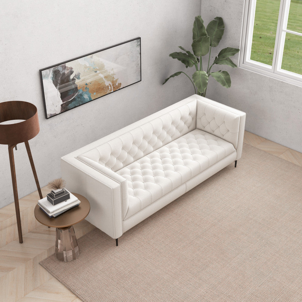 Houston Mid-Century Modern Luxury Chesterfield French Boucle Sofa, Cream