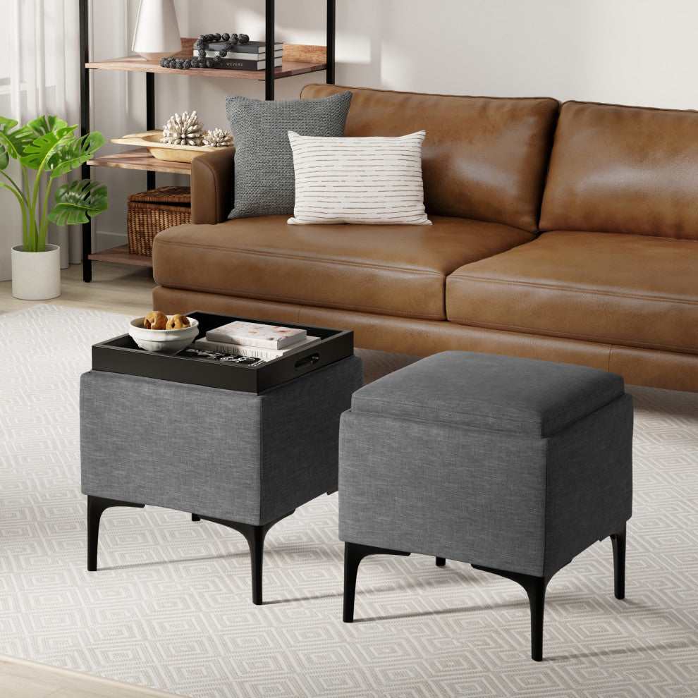 Natasha Storage Ottoman With Tray, Slate Grey
