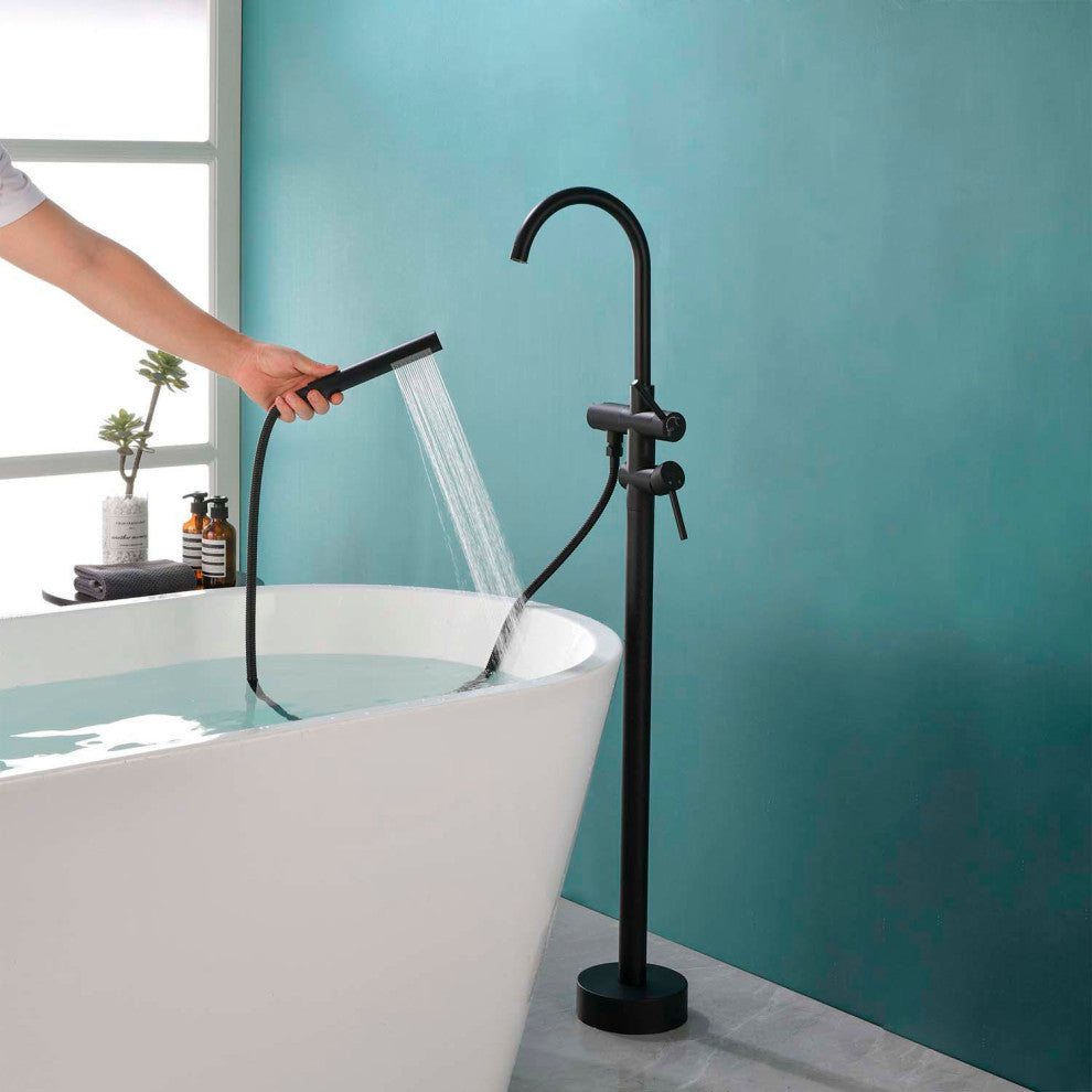 Givingtree Contemporary Floor Mount Tub Filler Trim, Brushed Nickel, Matte Black