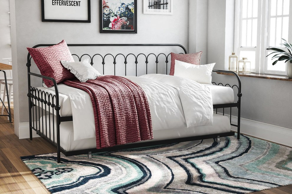 Novogratz Bright Pop Twin Metal Daybed with Roll Out Trundle in Black