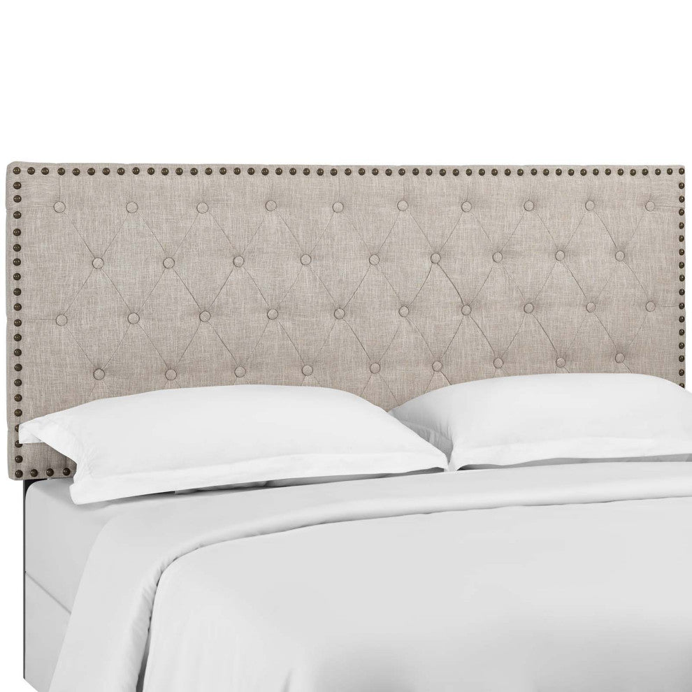 Helena Tufted Full / Queen Upholstered Linen Fabric Headboard Beige