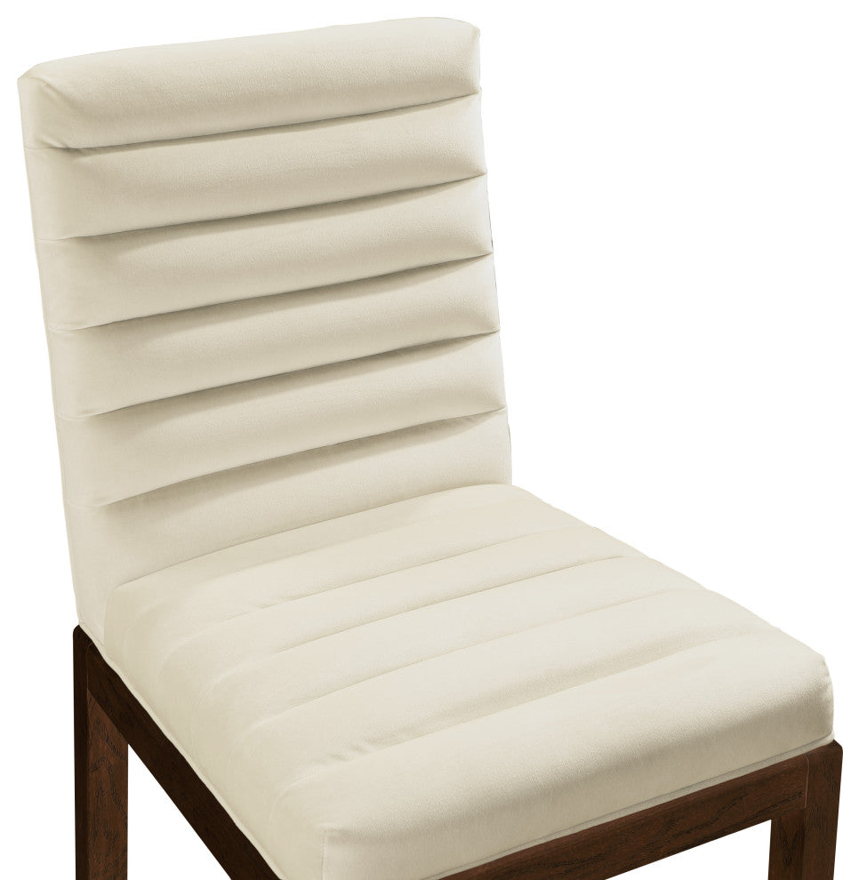 Evelyn Upholstered Dining Chair, Cream, Velvet, Walnut Finish