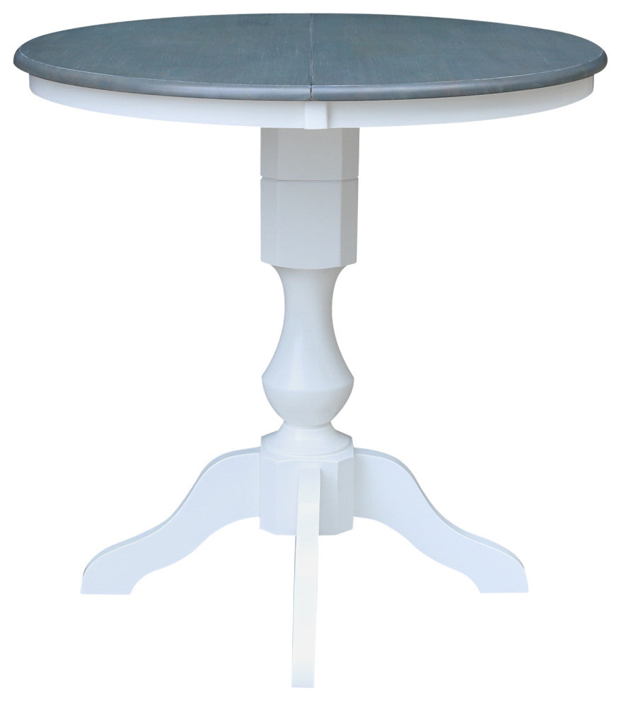 36" Round Top Pedestal Counter Height Dining Table with 12" Leaf
