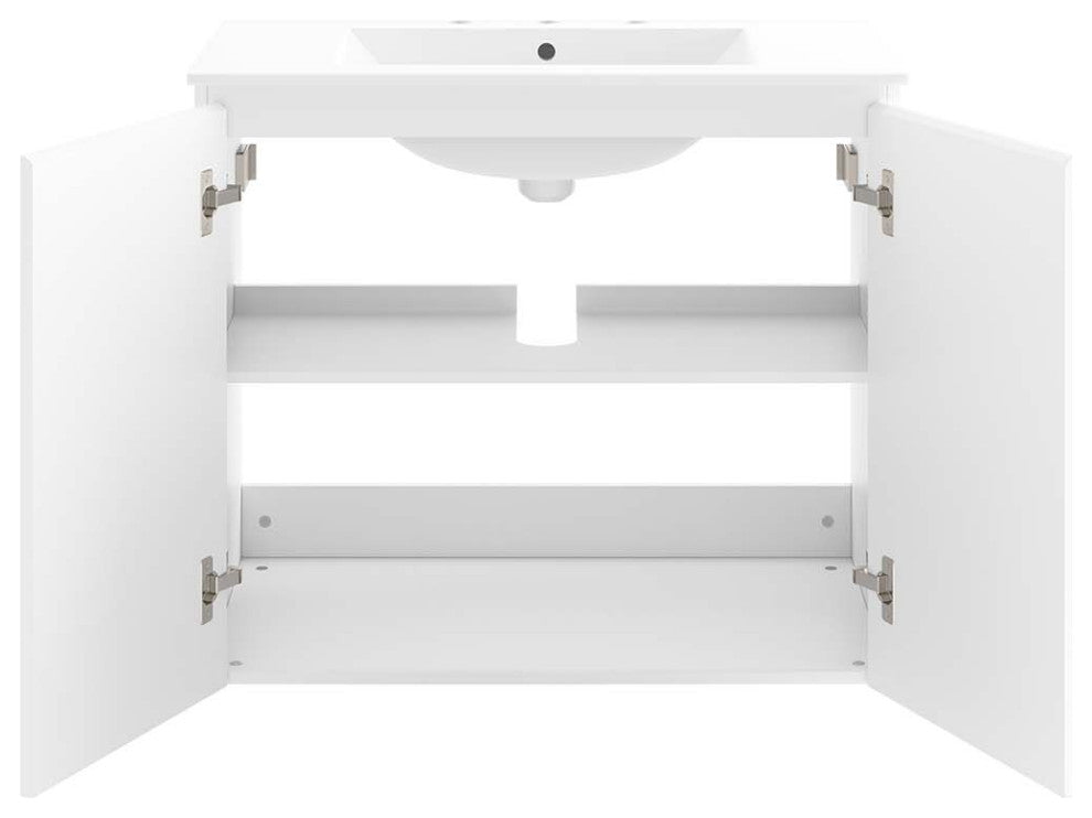 Sink Vanity Cabinet, Wall Mount, White, Ceramic, Modern, Hotel Bathroom