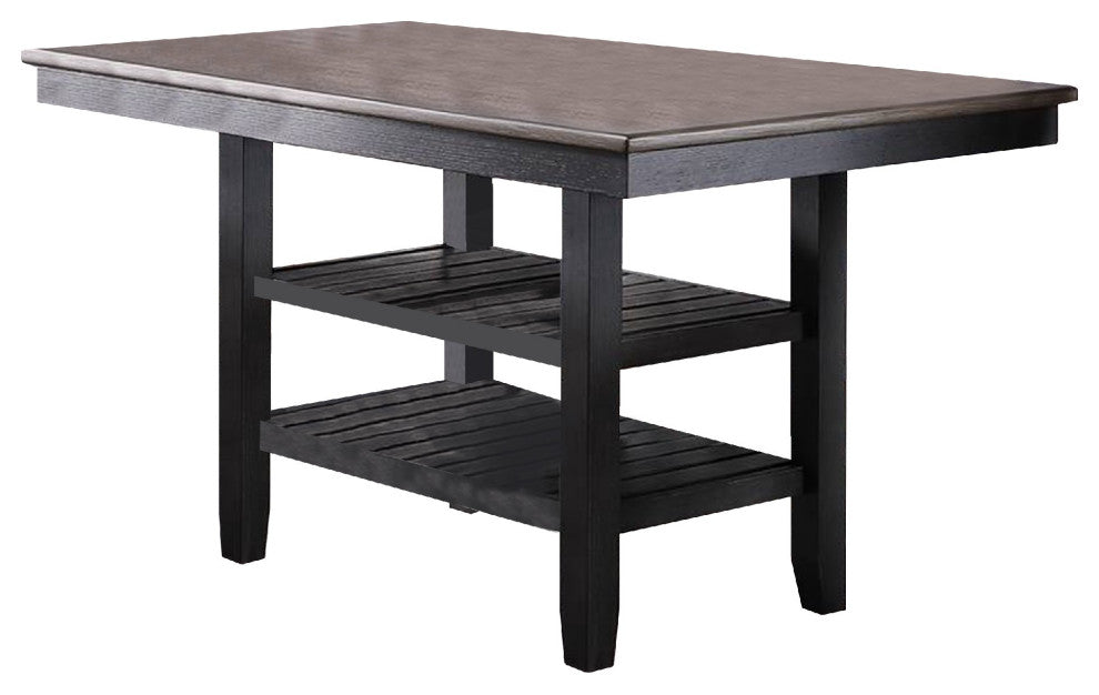 Benzara BM266502 Counter Height Table With 2 Open Shelves, Dark Brown