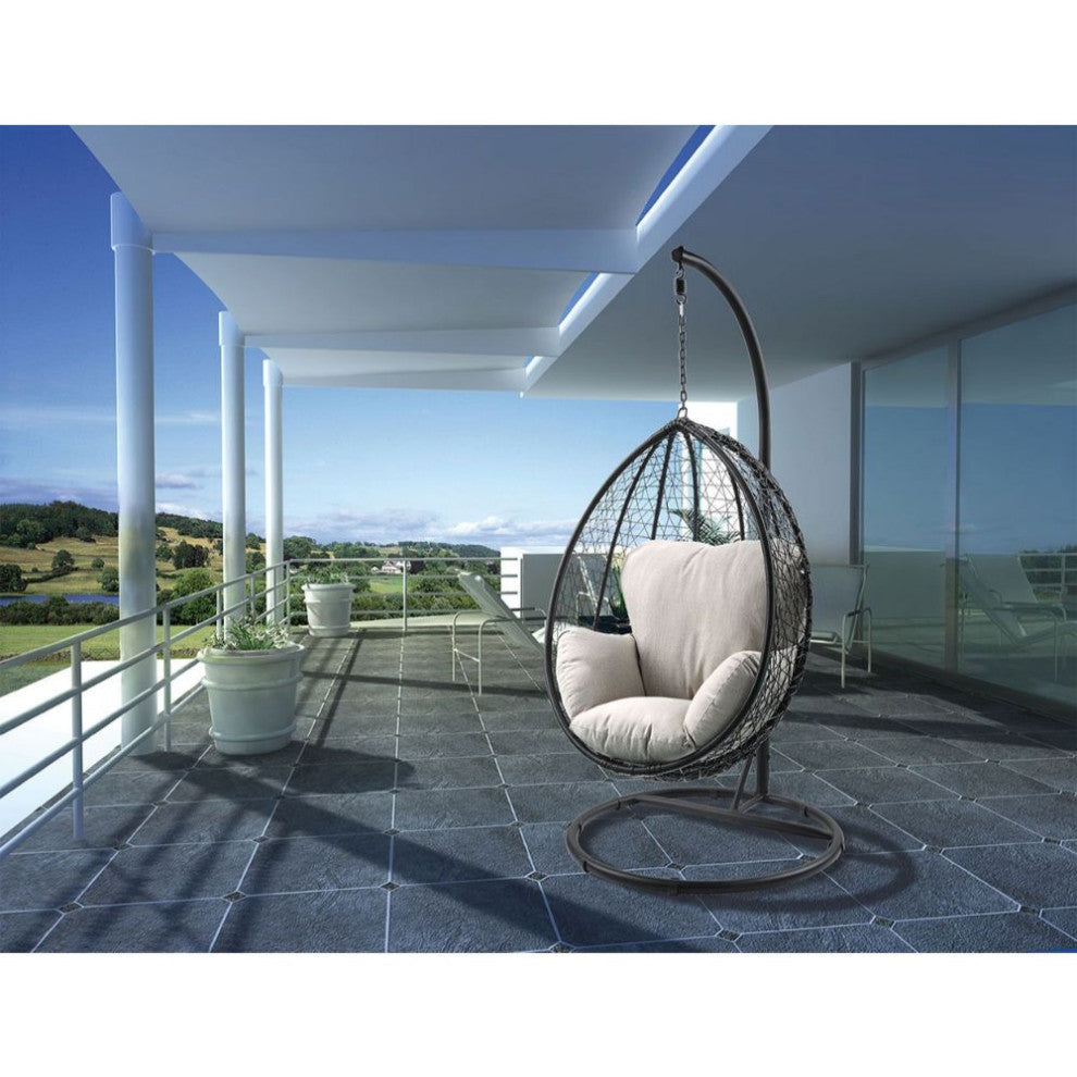 Jaiden Beige Fabric & Black Wicker Patio Swing Chair