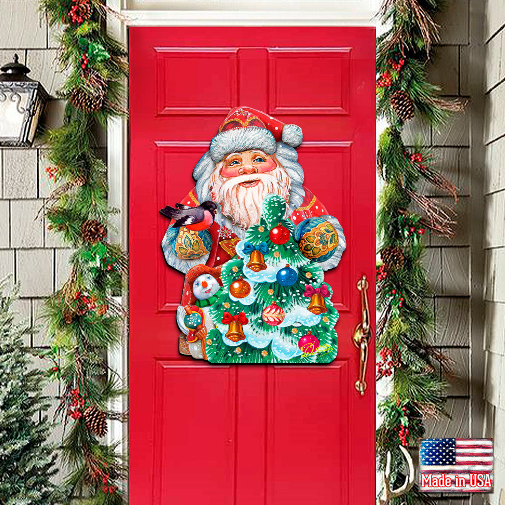 Christmas Tree Decorating Santa, Wooden Decorative Door Hanger